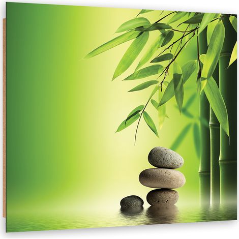 Quadro deco panel, Zen e pietre di bamb๠su uno sfondo verde - 40x40 (1/5)