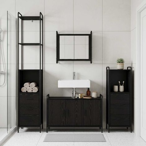 vidaXL Juego de Muebles de Baño 4 uds. Roble Negro 40 x 36 x 200,5 cm (1/5)