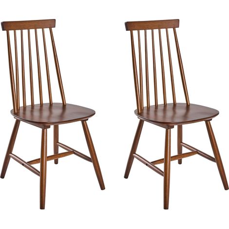 Set of 2 Dining Chairs Brown Rubberwood Spindle Backrest Kitchen Chair Rustic Style BURBANK (1/5)