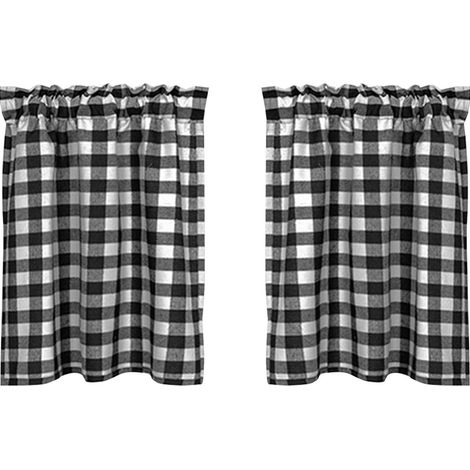 Rideau de cuisine à carreaux en coton et polyester rouge, à œillets, style café moderne, pour porte ou fenêtre.