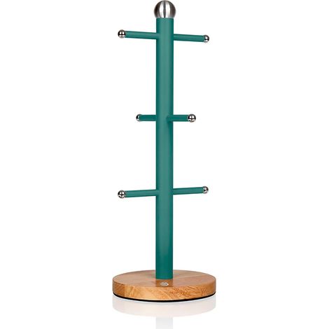 SWAN Nordic Nordic Porta Tazas Soporte Almacenamiento 6 Tazas Café, Acero al Carbono, Base Bambú, Moderno  Verde