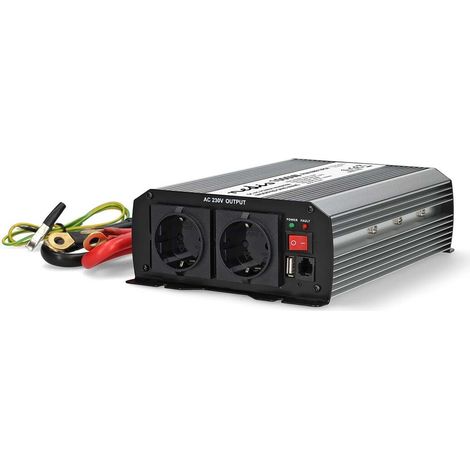 Nedis Power Inverter änderte Sinus-Wellen / Eingangsspannung: 12 V DC / Geräteausgangsanschluss: Type F (CEE 7/3) / USB-A / 230 V AC 50 Hz / 1000 W / Spitzenleistung: 2000 W / Schraubklemme / Silber