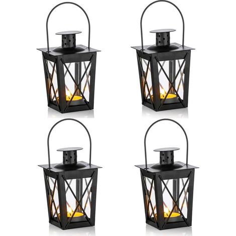 Lanternes pour bougies, mini lanternes décoratives vintage en métal noir, porte-bougies chauffe-plat et porte-bougies chauffe-plat LED décoratifs (1/5)