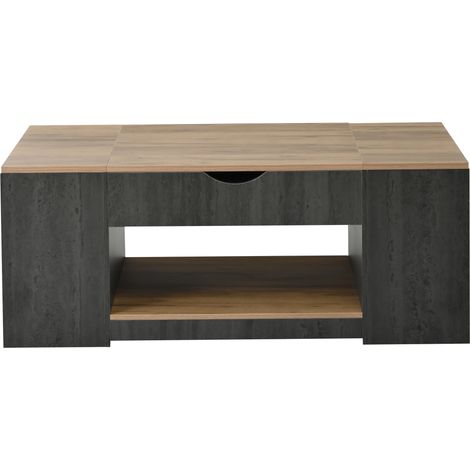 ELVMI Couchtisch höhenverstellbar mit 3 Staufächern und 1 offenem Fach, aus MDF, Grau und Braun (1/5)