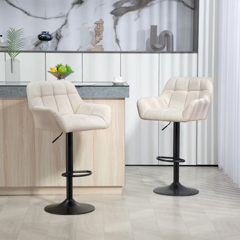 Lot de 2 tabourets de bar pivotants à 360° avec base en acier chromé, hauteur réglable, crème et noir