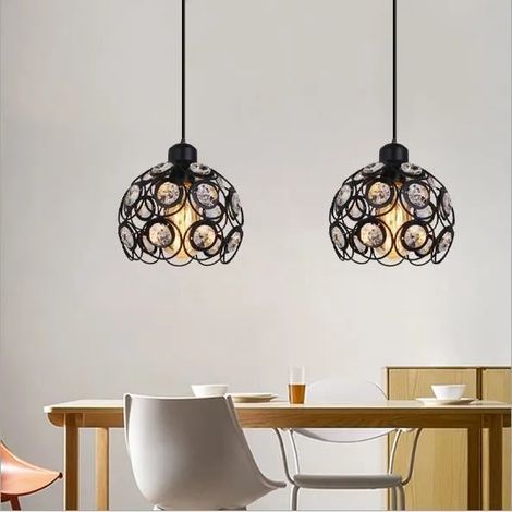 2PCS Lampe Luminaire Industrielle Fer Forge Noir Lustre Suspension en Cristal Vintage pour Salon Chambre (1/4)