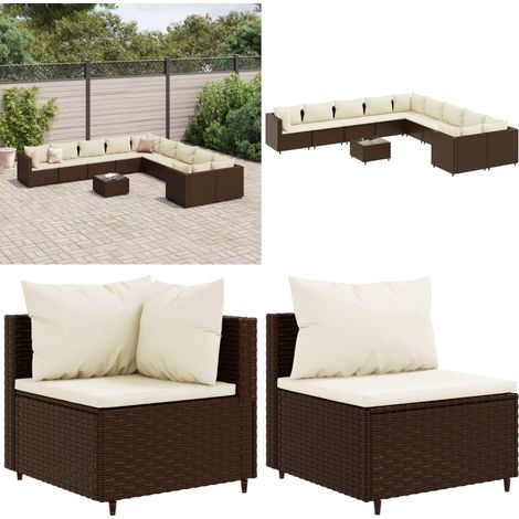 11-tlg. Garten-Sofagarnitur mit Kissen Braun Poly Rattan - Gartensorte - Gartenmöbelset - PE-Rattan Möbel - Outdoor Sofa - Lounge Set - Home & Living