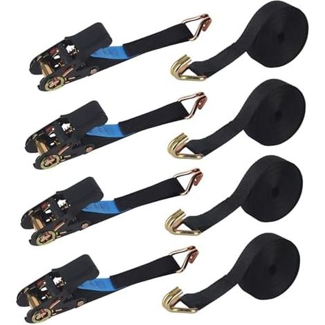 4 Pièces Sangles à Cliquet avec Crochet, Sangle Crochet, Sangles d'Arrimage, Adapté au Déménagement, aux Chariots, aux Motos, aux Bagages, au Camping, à La Sécurisation du Chargement, 6m x 25 mm, Noir (1/5)