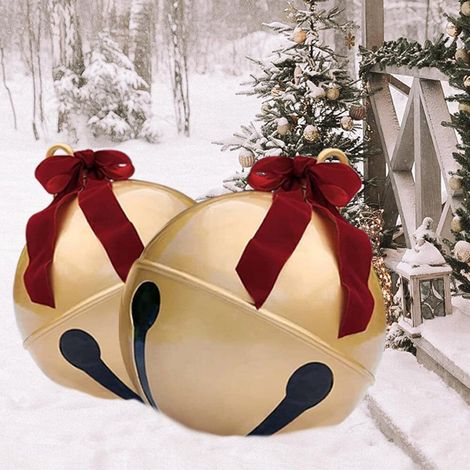 Cloche de Noël gonflable avec nœud, décoration extérieure jardin, 2 pièces, guirlande lumineuse non incluse (1/4)