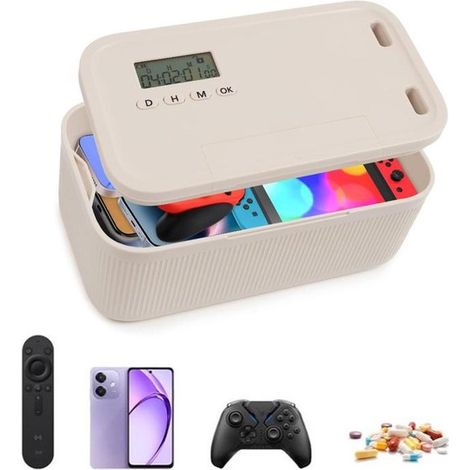Coffre-fort pour téléphone portable avec minuterie - 24 x 13 x 10 cm - blanc - Serrure intelligente 2 en 1 - avec minuterie numérique (1/5)