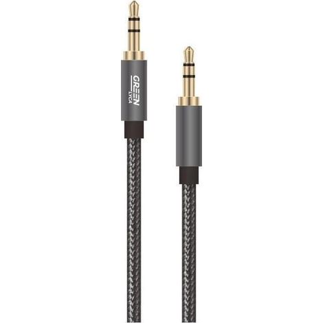 Câble auxiliaire Lyca vert 3,5 mm, 3 m, gaine tressée résistante, compatible avec téléphones portables, voitures et haut-parleurs (1/2)