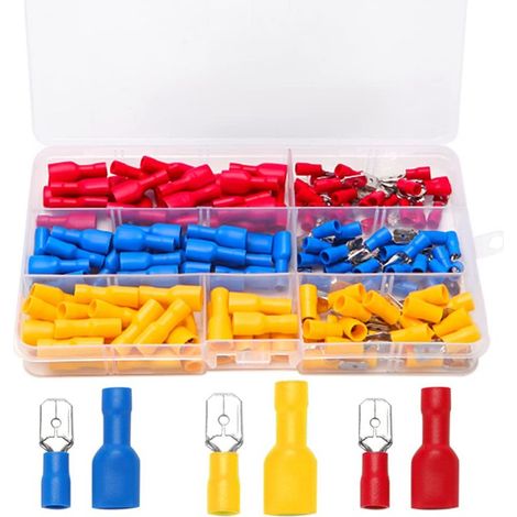 150 Pièces Cosse Connecteur à Sertir Électrique Set, Femelles et Mâles Bornes Isolées à Sertir, Cosse a Sertir, Cosses Electriques (1/5)
