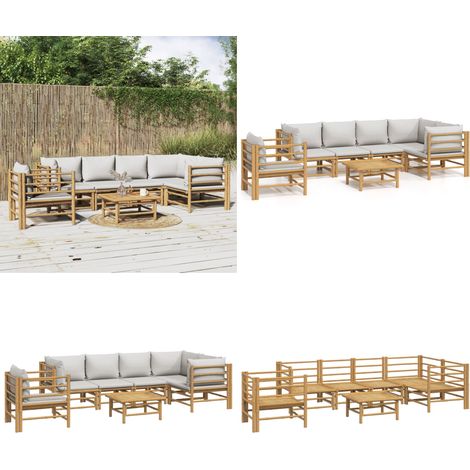 7-tlg. Garten-Lounge-Set mit Hellgrauen Kissen Bambus - Bambus Möbel - Gartenloungeset - Outdoor Möbel - Gartenmöbel - Esstisch - Home & Living (1/5)