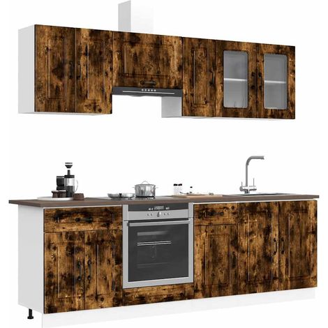 Ensemble de meubles de cuisine 8 pièces en bois d’ingénierie et verre chêne fumé, 140.2kg - PANGIVO (1/5)