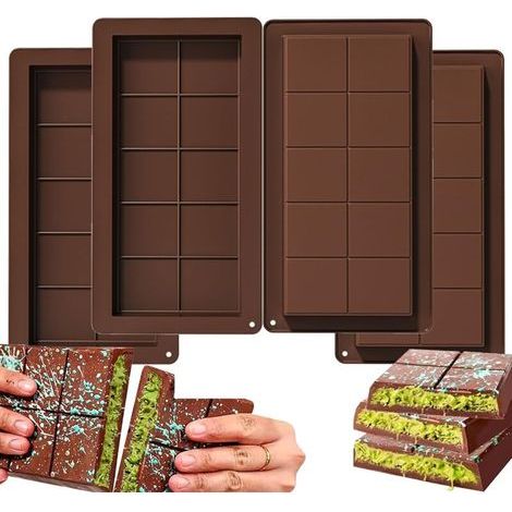 [JAMAIS UTILISÉ] Lot De 4 Moule tablette chocolat, Moule À Chocolat En Silicone, Moule à Chocolat Dubai,sans BPA, Moule à Chocolat Extra Profond pour Bonbons Au Chocolat Praliné (1/4)