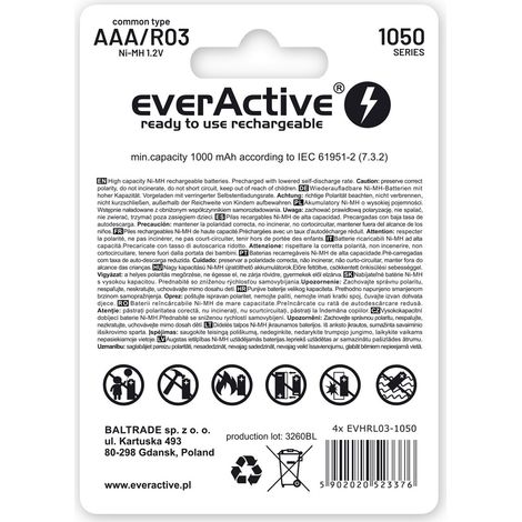 everActive EVHRL03-550 - Pilas AAA 550 mAh (4 Unidades, NI-MH, Mini R03, precargadas, Infinity Line 1,2 V, 1 blíster), Color Verde