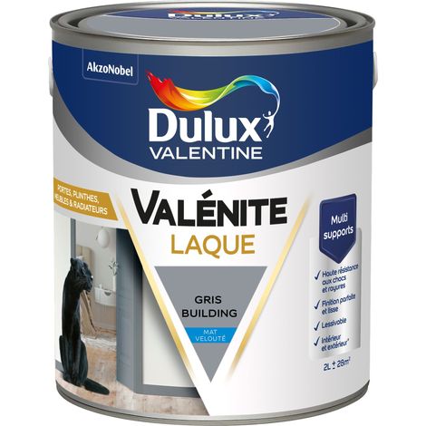 Dulux Valentine Peinture Laque Valénite Intérieur et Extérieur Multi-supports - Finition parfaite et lisse, Haute Résistance - Mat Gris Building 2 L