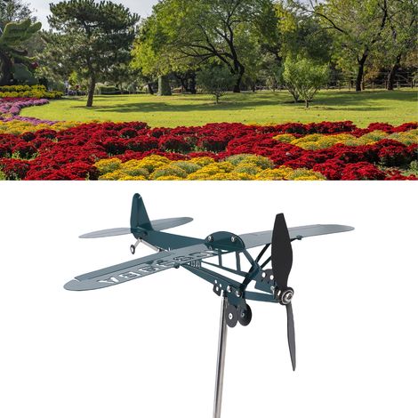 Girouette Avion Artisanale en Fer Tournante Rotor Décoration Extérieure avec Anti-Rouille Vert Foncé 28cm pour Jardin Patio Poteau Garage Ensemble 3 Pièces Montage Facile (1/5)