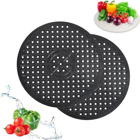 Tapis d'évier Rond Accessoires de cuisine Protection Dessous 30 cm lot de 2 Verre Caoutchouc Noir (1/5)