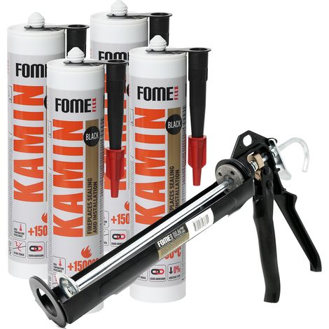 Lot de 4 mastics réfractaires FOME FLEX Kamin 1500 °C 300 ml + pistolet applicateur FOME FLEX professionnel (1/5)