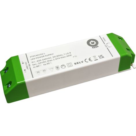 FTPC40V24-L: Alimentatore LED 24V/1.67A CV, custodia in plastica compatta, serie SSVL