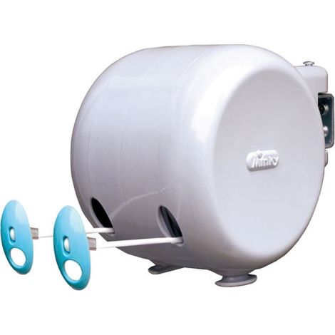 Séchoir à linge enrouleur mural 30m – 2 fils de 15m – Fixation murale avec support métal – Protection UV – Gain de place – Minky - vt21200100 (1/7)