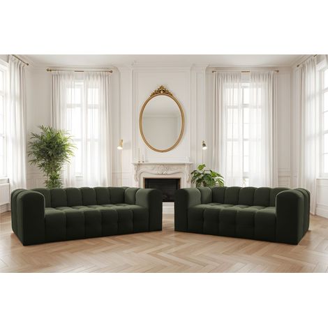 Sofaset Designersofa SOLVIE 3-4 in Stoff Tiffani Grün
