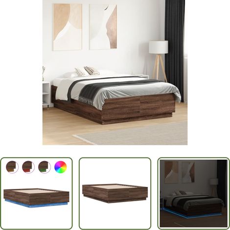 LED - Bettgestell mit LED Braun Eichen-Optik 120x190 cm Holzwerkstoff (1/5)