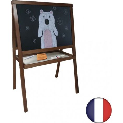 Grand chevalet enfant en bois couleur chêne, Recto ardoise noire et Verso blanc effaçable (1/4)