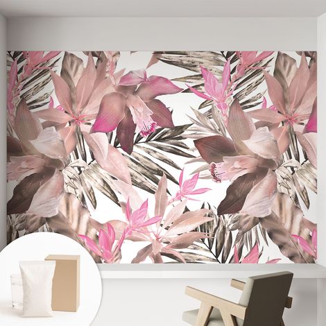 Papier peint intissé décoratif pour chambre et salon Design moderne à poser facilement - Colle incluse gratuite Fleurs exotiques 152x104 cm (1/5)