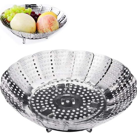 Cesta vaporera de verduras, cesta vaporera de verduras plegable con 4 patas de acero inoxidable de 14 a 23 cm de diámetro para cocinar verduras y alimentos o cesta de frutas