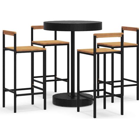 Maison Exclusive - Set Bar Giardino 5 pz Nero Polyrattan e Legno Massello Acacia