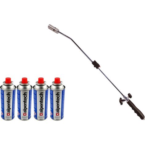 Désherbeur thermique gaz avec lance 80 cm – Flamme réglable jusqu'à 1200°C – Inclus 4 recharges butane – Pour désherbage naturel – Alpentech (1/5)