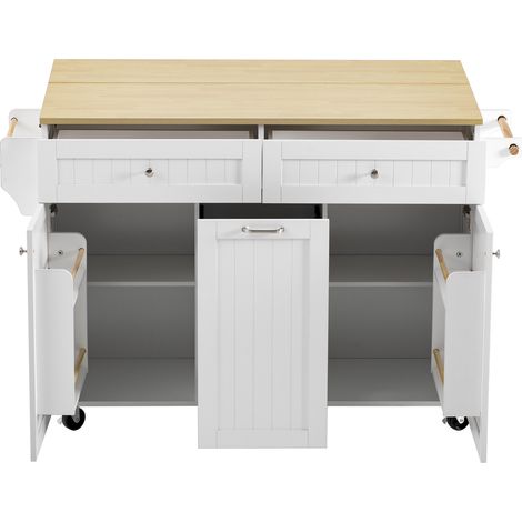 Îlot de cuisine sur roulettes avec espace repas extensible, îlot de cuisine avec tiroirs multifonctions, îlot de cuisine mobile idéal pour la cuisine et la salle à manger (Blanc) (1/5)