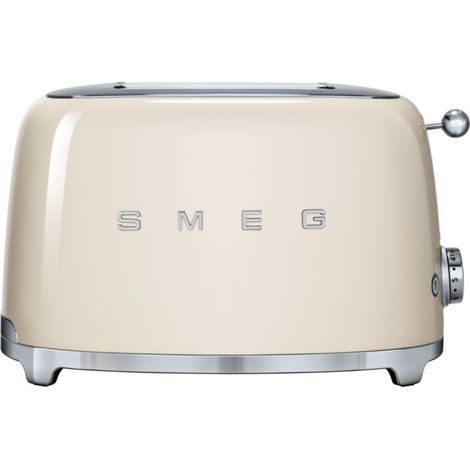 Smeg – Grille-pain crème 950 W – 2 fentes extra-large avec centrage automatique – 6 niveaux de brunissage – 3 fonctions : réchauffage, décongélation, bagel