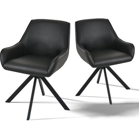 Goeurvant Sillón giratorio 360° con respaldo curvado y cojín mullido, la combinación perfecta entre estilo y comodidad - Juego de 2 - Negro - Piel sintética (1/5)