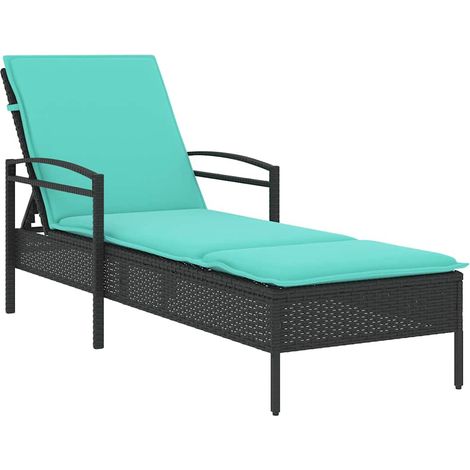 Chaise longue,Bain de soleil,Transat avec coussin Noir 63 x 200 x 81cm polyrotin CFW26167 (1/5)