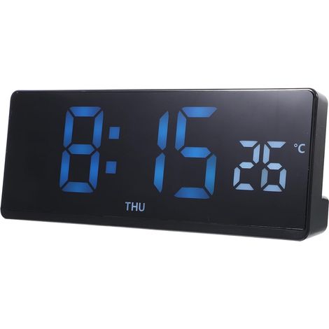 Réveil Numérique LED de Bureau Grand Écran Bleu Affichage Température et Hygromètre Horloge Électrique Multifonction sans Piles Design Compact pour Chambre et Bureau (1/5)