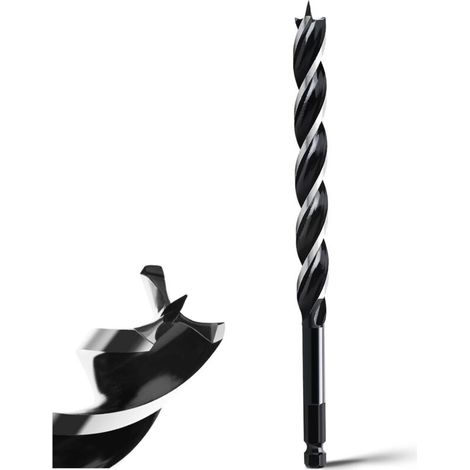 18mm x 230mm twist drill bit, 3 flutes, for soft and hard wood, with centering point and 6.35mm shank (1/4)