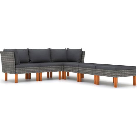 Mobili da giardino mobili da esterno Set di mobili da 6 pezzi con cuscini in resina intrecciata grigia 020016858
