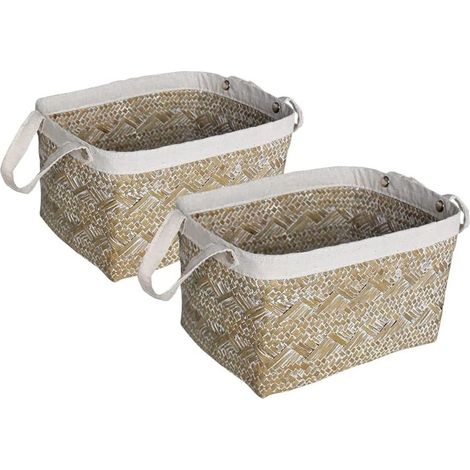 Lot de 2 paniers de rangement en jonc de mer naturel 25 x 19 x 15 cm (1/5)