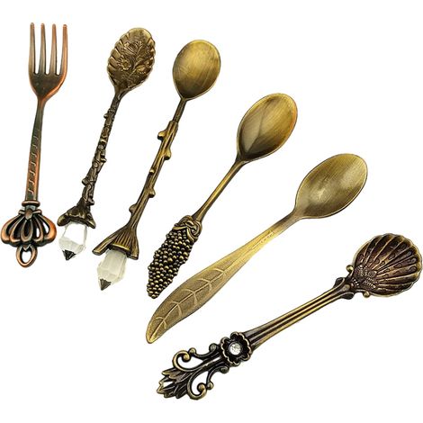 Cuillère À Café - Fourchette De Service - Style Rétro Royal - En Alliage De Zinc - Pour Décoration De Table Et Cadeaux - Lot De 6 Pièces (1/5)