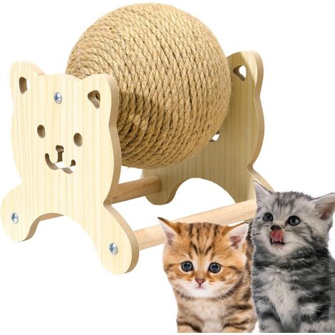 Corde en sisal et bois  Balle à griffer pour chatons d'intérieur, idéale pour les meubles, les murs, le canapé, le lit, le jardin, le balcon et le salon. (1/5)