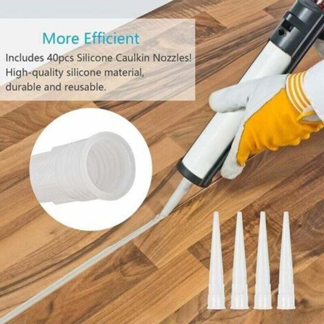 40pcs Embout Douille Pistolet Silicone Cartouche Douilles Silicone Buses de Rechange pour Mastic Adhésif en Silicone avec Grattoir Plastique pour Calfeutrer Extension Remplacement Calfeutrage (1/3)