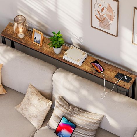 Console Table with Charging Station, 120 cm Slim Console Table for Hallway, Behind Sofa Table, for Entryway, Living Room, Small Spaces, Metal Frame, Rustic Brown and Black EBF15KXG01G1, HOOBRO (1/5)