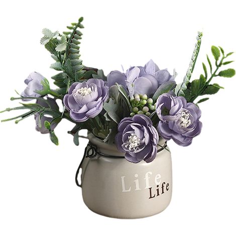 Bouquet de Roses et d'Hortensias Artificiels avec Petit Vase en Céramique - Sans Entretien, Décoration Élégante pour Salon et Chambre