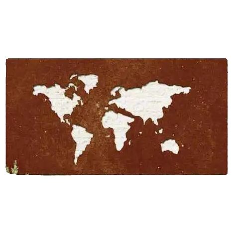 Art mural de jardin, acier corten, 105 x 55 cm, résistant aux intempéries, design de carte du monde rouillée, style contemporain (1/5)