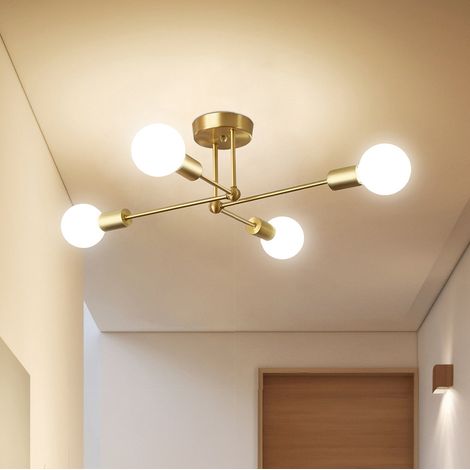 Lustre Sputnik Vintage, Plafonnier Industriel 4 Lumières, Plafonniers en Fer, Forme DIY, Base E27, Lumière Blanche Chaude (Avec Ampoule) (1/5)