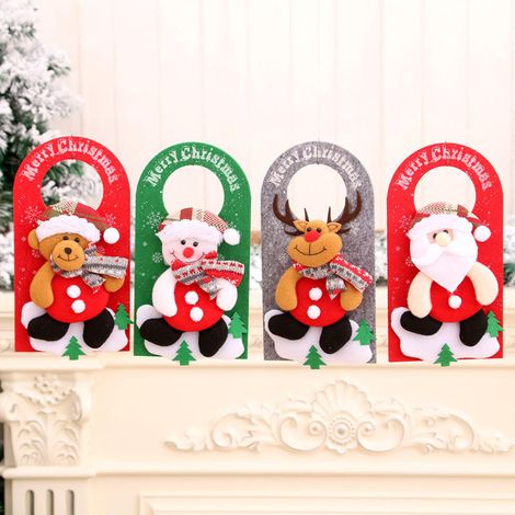 Lot de 4 décorations de porte de Noël, ours, bonhomme de neige, renne et Père Noël, à poser sur la poignée de porte. Décorations d'intérieur pour la maison, la chambre ou l'hôtel. (1/5)