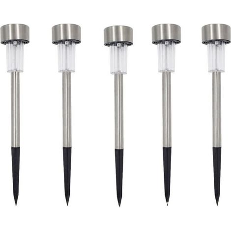 Set mit 5 LED-Solar-Pollerleuchten, Gartensteckerleuchten, weißes Licht
